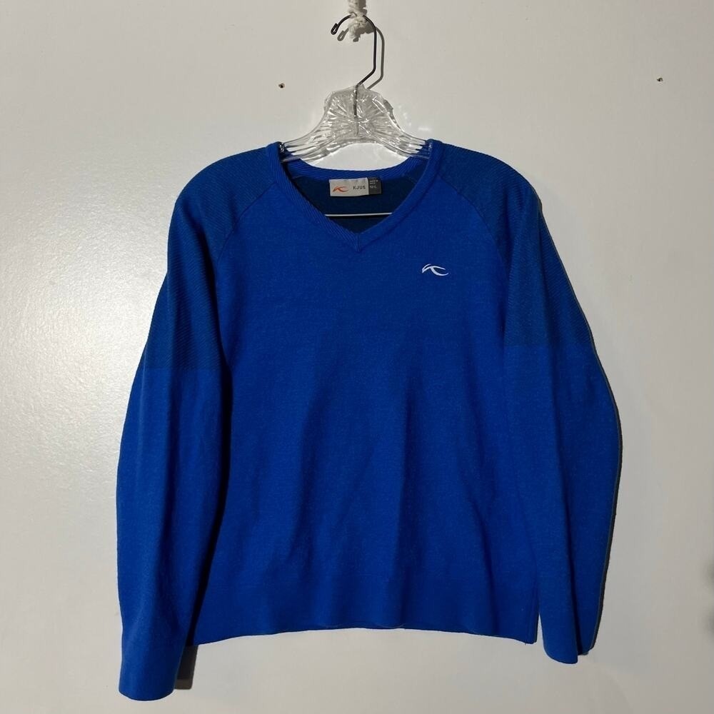 KJUS Mens Blue Wool Silk Cashmere V-Neck Pullover Golf Sweater Size 52 L